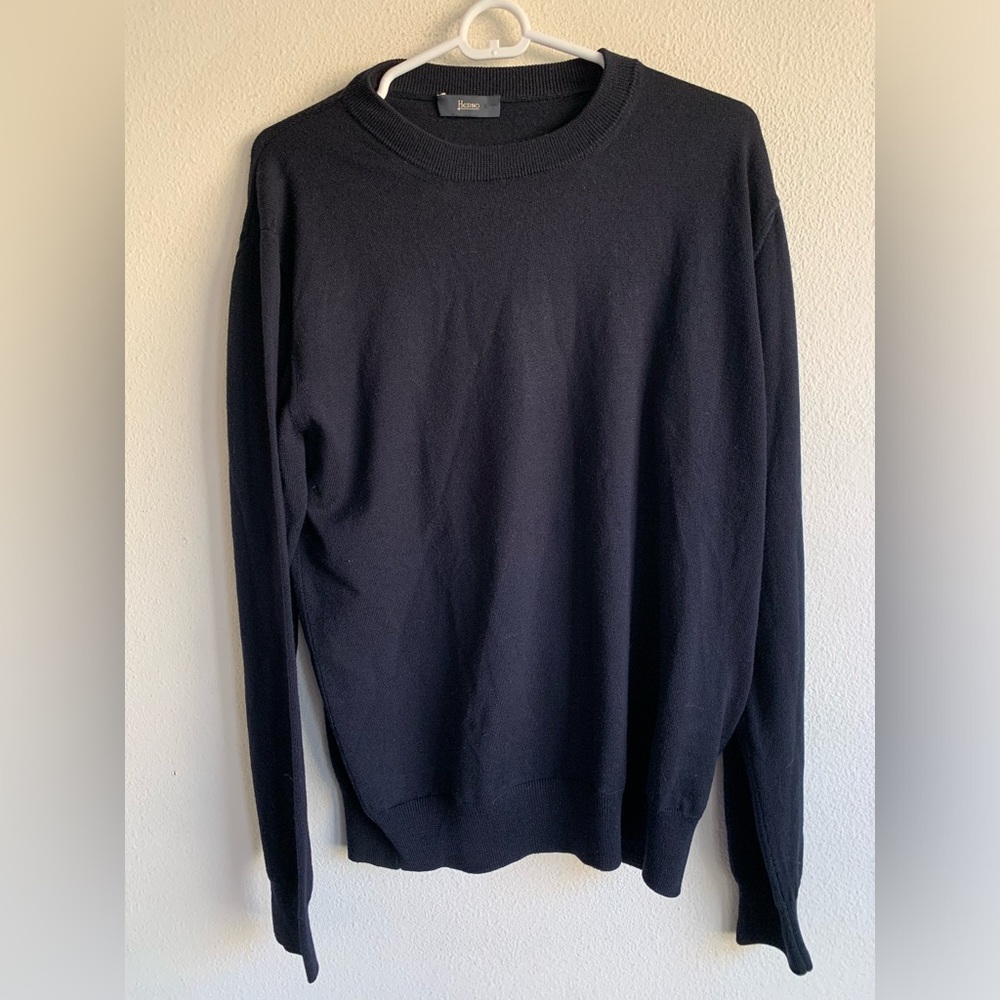 Herno 100% Wool Sweatshirt Sweater Men’s Size 50 US 40 Navy Blue